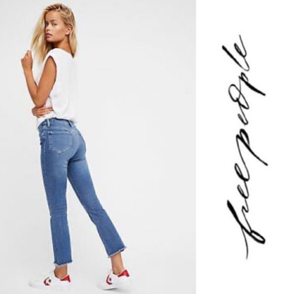 Free People Straight High Waist Frayed Hem Jeans